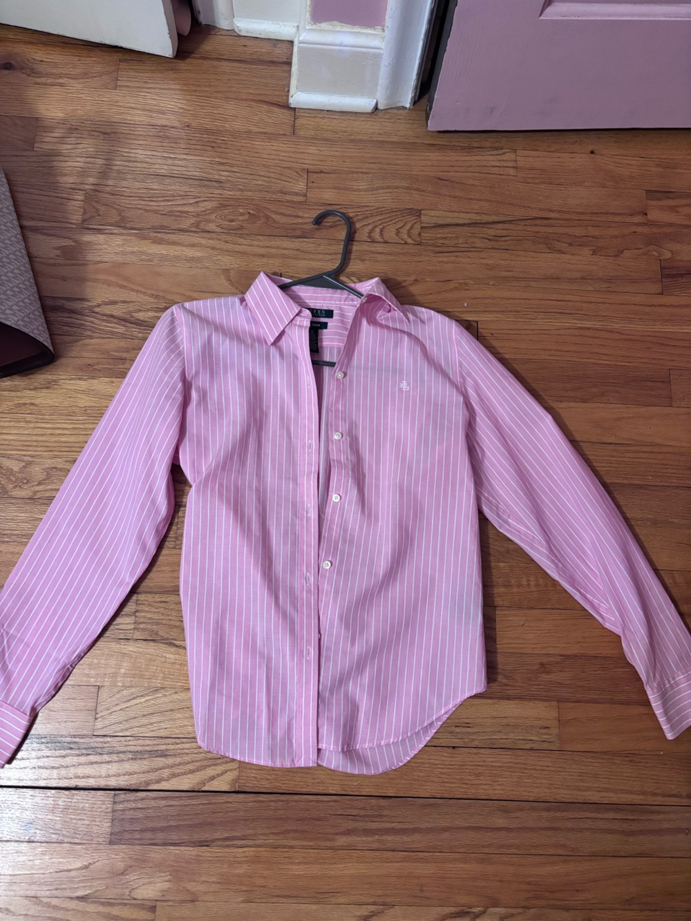 Ralph Lauren pink with white vertical stripes cotton shirt in XS